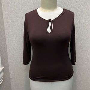 Banana Republic Womens Knit Blouse Size XL Dark Gray Tie Neck 3/4 Sleeve Casual